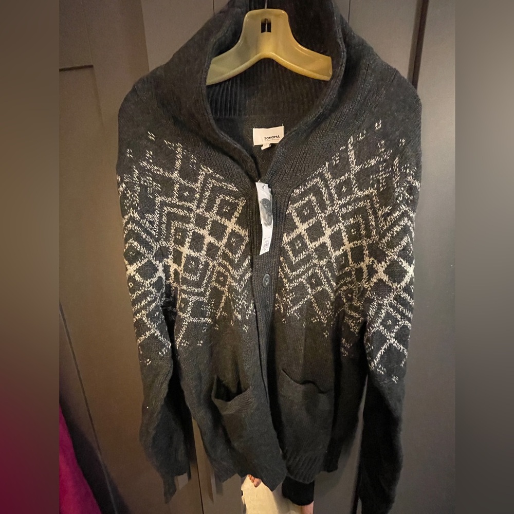 Sonoma Black and White Patterned Woman/Men Cardigan